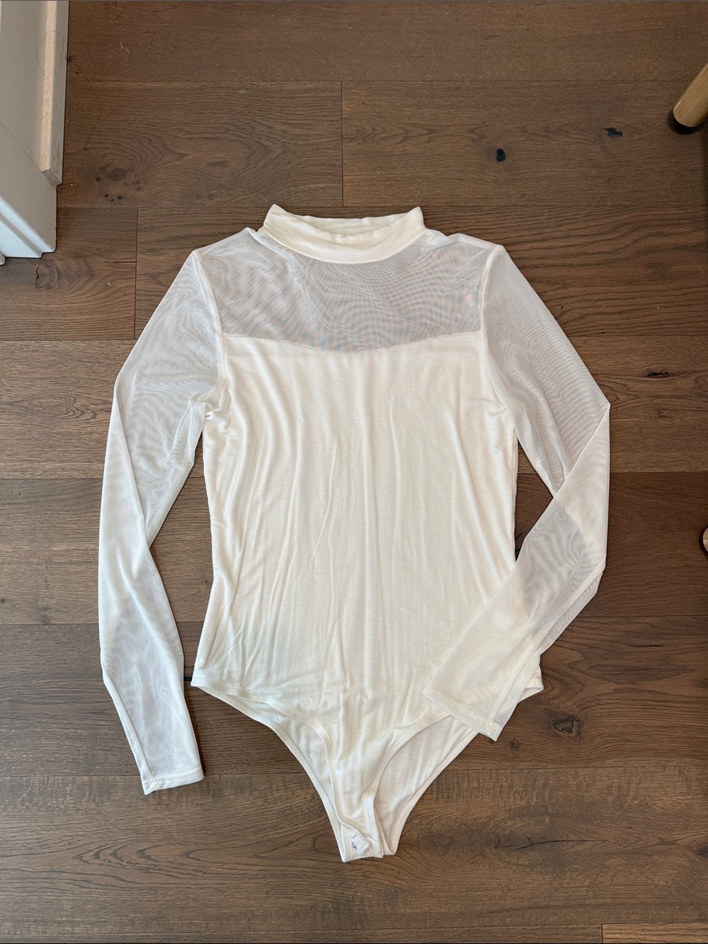 White Sheer Panel Long-Sleeve Bodysuit - Women
